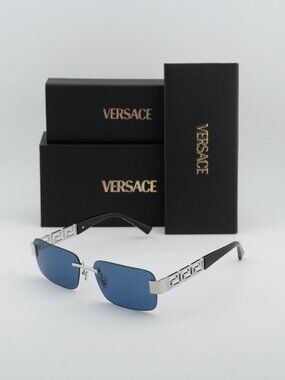 Versace VE2298 1001/80 Rectangle Sunglasses – Silver / Blue